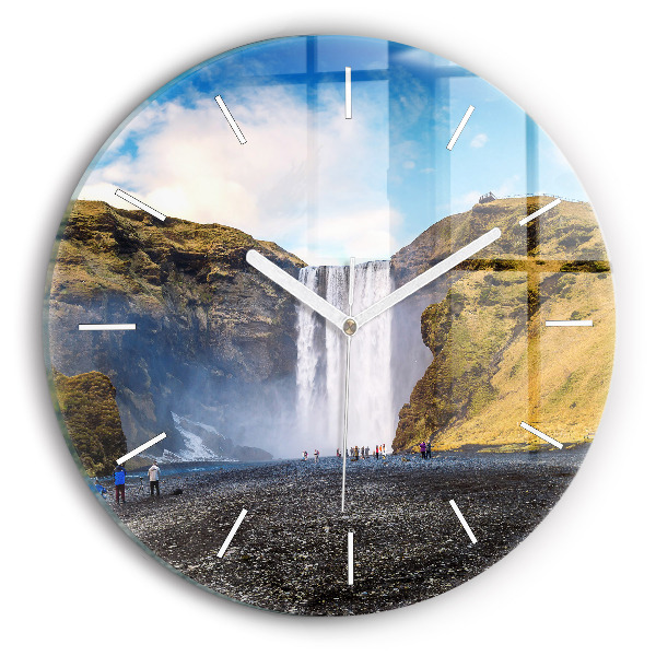 Pendule murale ronde Chute d'eau en Islande