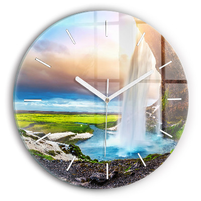 Horloge ronde en verre Chute d'eau en Islande