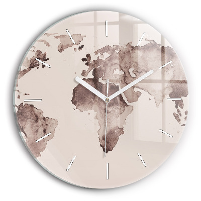 Horloge ronde Carte du monde en aquarelle