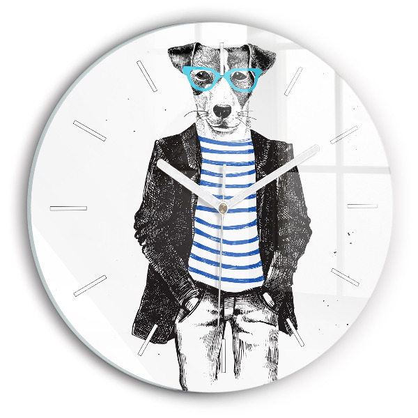 Horloge ronde en verre Chien dans un corps humain