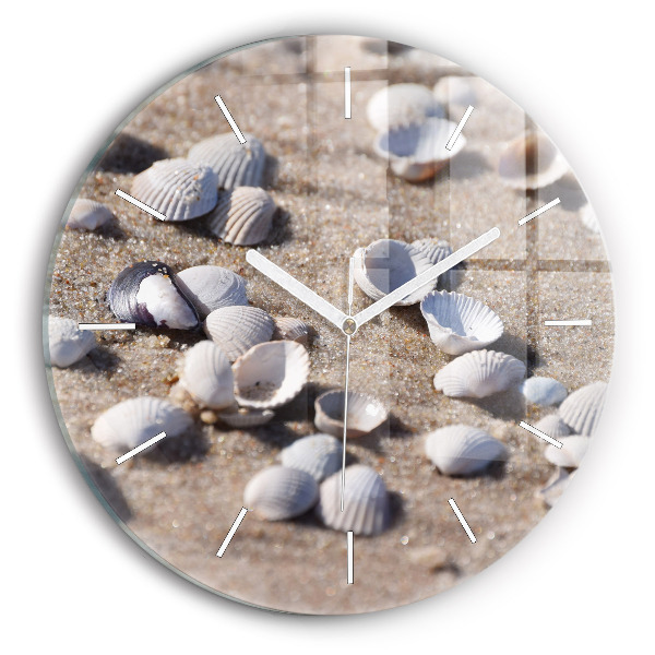 Horloge ronde en verre Coquillages sur la plage