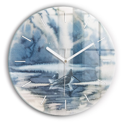 Horloge ronde en verre Lac d'hiver Bateau