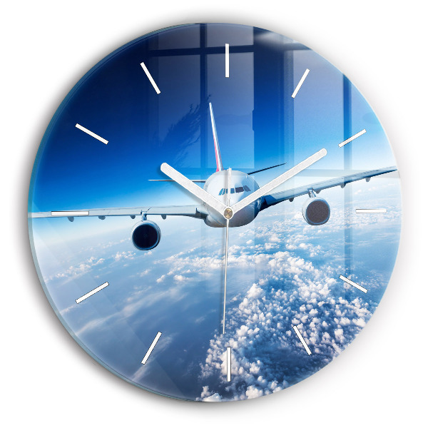 Horloge ronde Avion Nuages