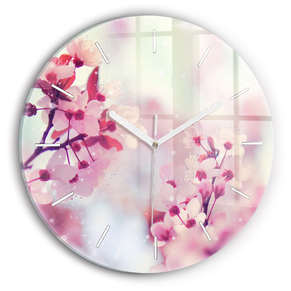 Horloge ronde en verre Fleurs de printemps