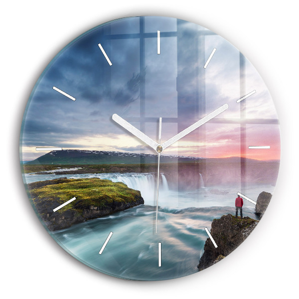 Horloge ronde Paysage avec chute d'eau