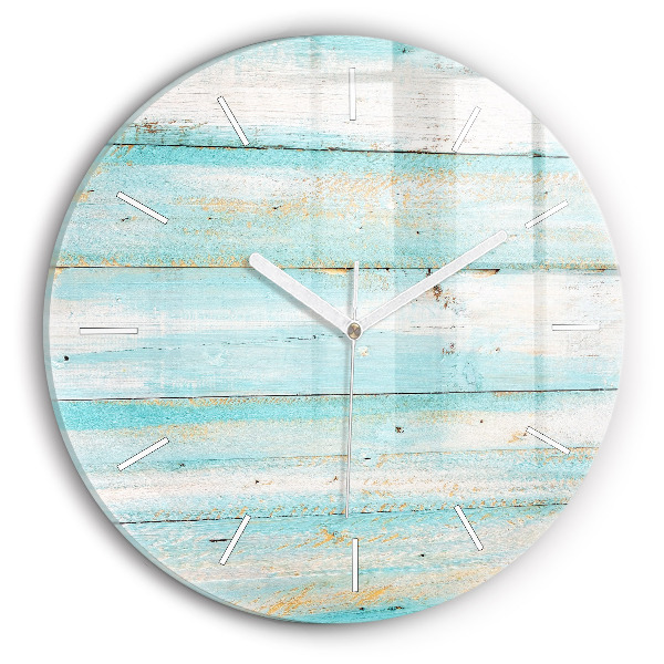 Horloge ronde en verre Planches bleues