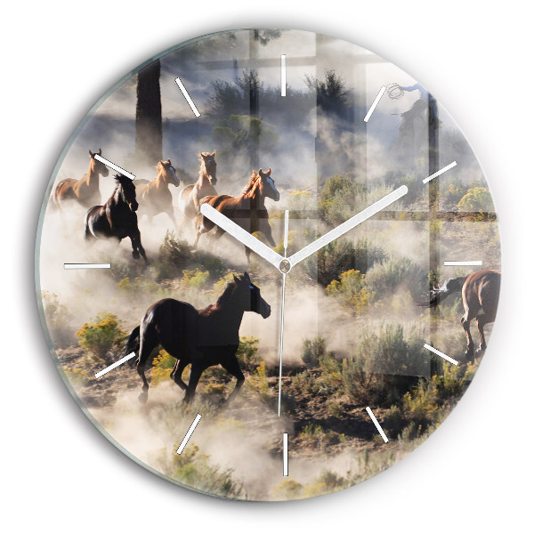 Horloge ronde Troupeau de chevaux à vive allure