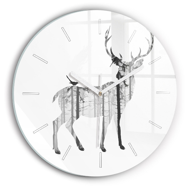 Horloge ronde en verre Silhouette d'un cerf Forêt