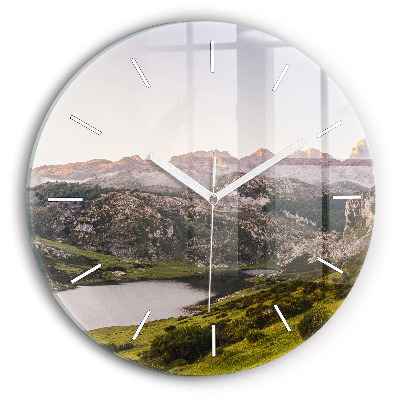 Horloge ronde en verre Lac et montagnes des Pyrénées