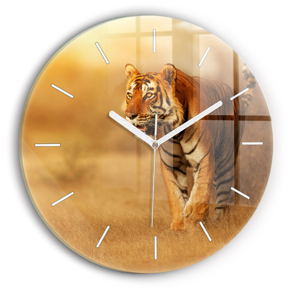 Pendule murale ronde Chasse au tigre