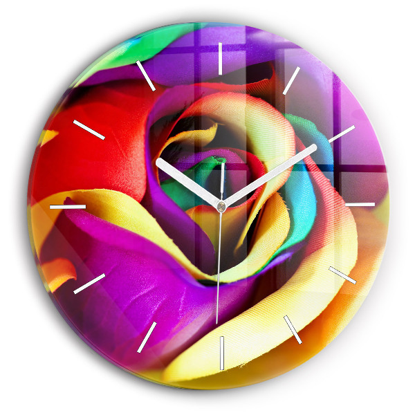 Horloge ronde en verre Rose arc-en-ciel