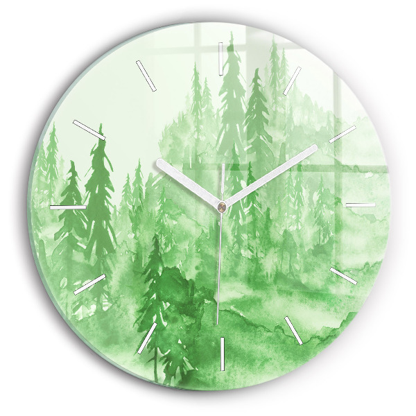 Horloge ronde murale Peinture d'une forêt verte