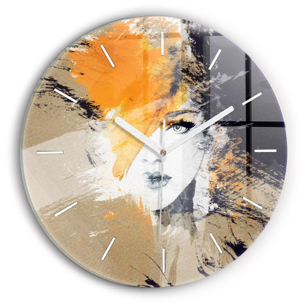 Horloge ronde en verre Portrait de femme abstrait