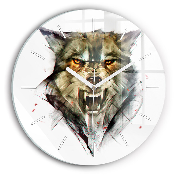 Horloge ronde en verre Portrait dessiné d'un loup