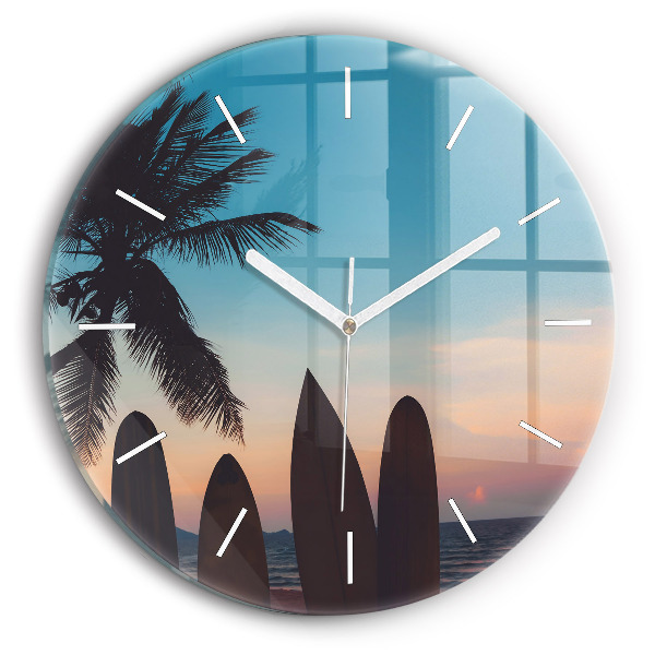 Horloge ronde en verre Surf sur la plage