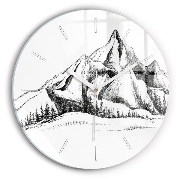 Horloge ronde Montagnes dessinées