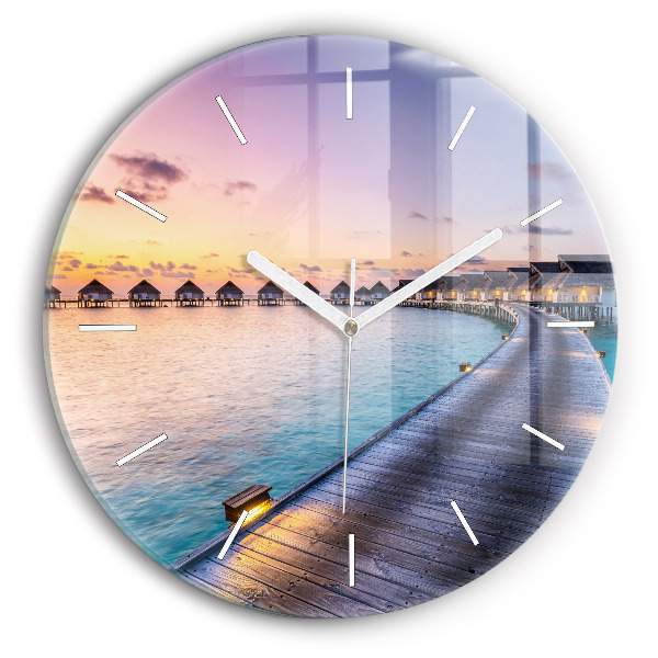 Horloge ronde Coucher de soleil aux Maldives