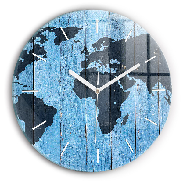 Horloge ronde murale Carte du monde sur planches