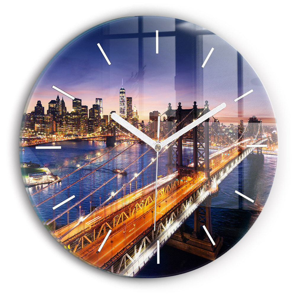 Horloge ronde en verre New York et le coucher de soleil