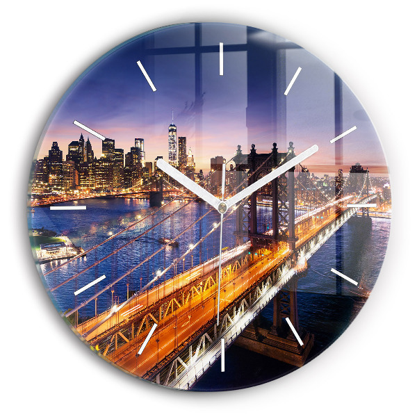 Horloge ronde en verre New York et le coucher de soleil