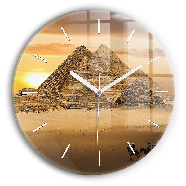 Horloge ronde murale Pyramides et coucher de soleil