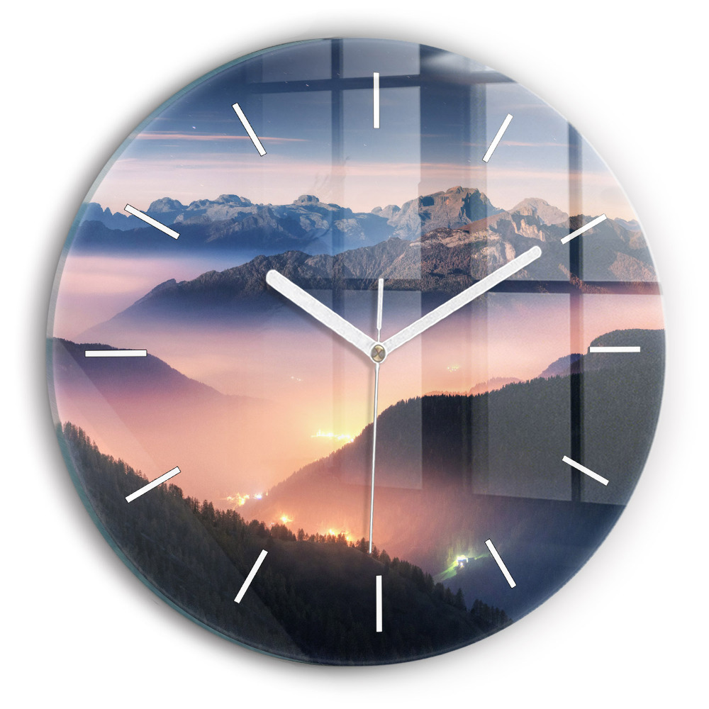 Horloge ronde en verre Paysage de pics montagneux