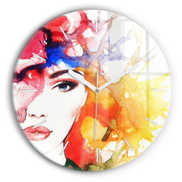 Horloge ronde Portrait coloré d'une femme