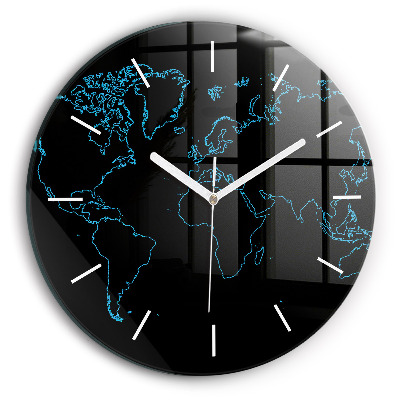 Horloge ronde en verre Contours d'une carte du monde