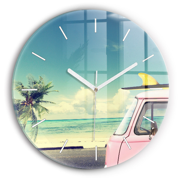 Horloge ronde murale Voiture avec planche de surf