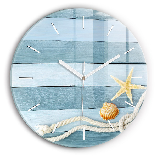 Horloge ronde Planches rayées et coquillage