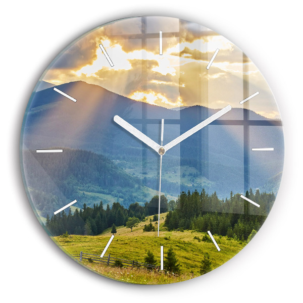 Horloge ronde en verre Paysage avec forêts