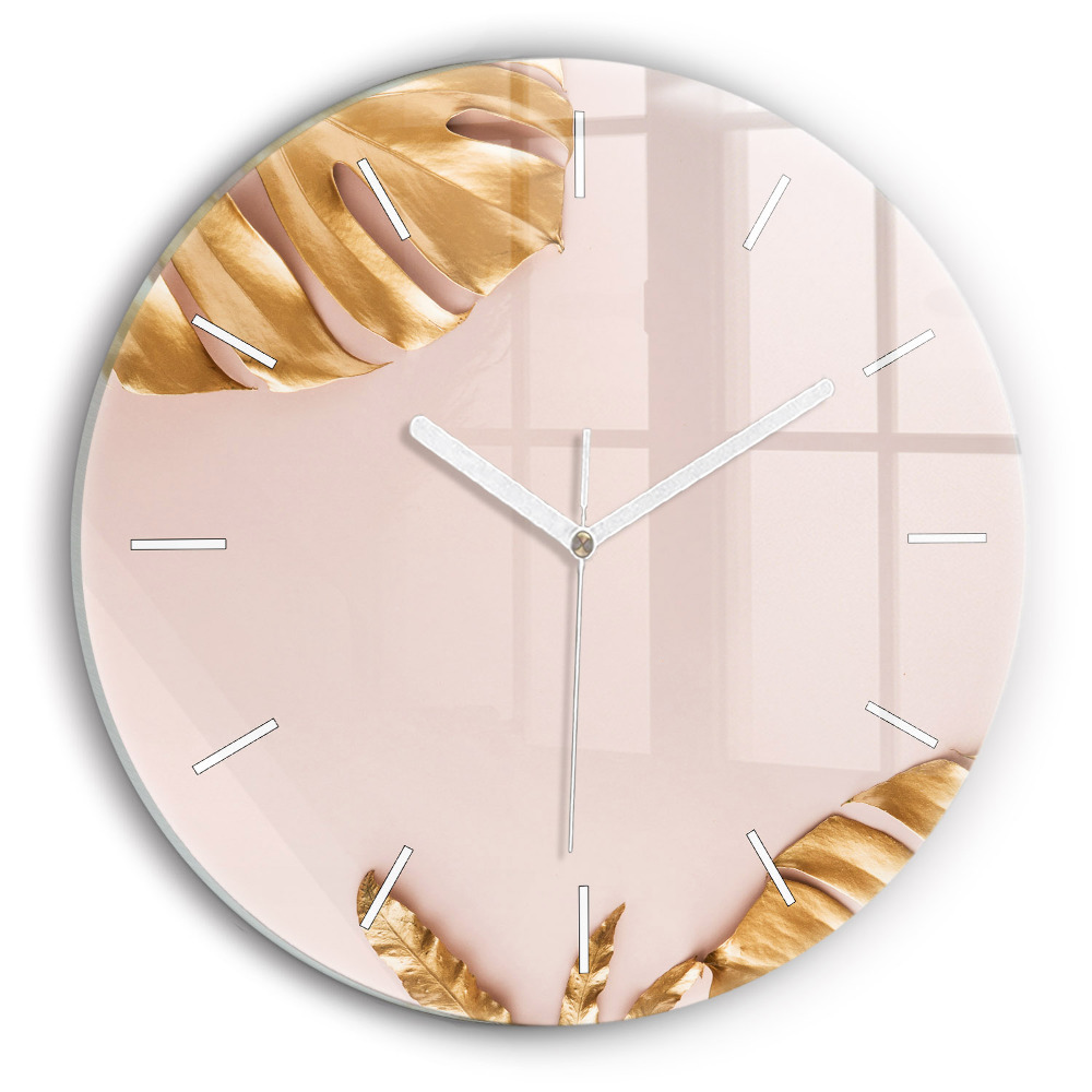 Horloge ronde murale Feuilles tropicales dorées