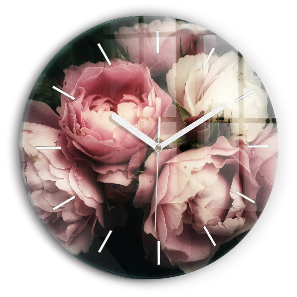 Horloge ronde en verre Bouquet de roses roses