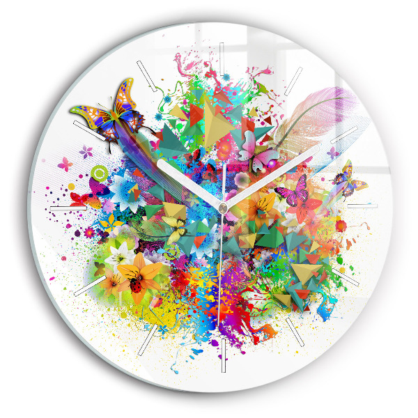 Horloge ronde en verre Harmonie florale avec papillons