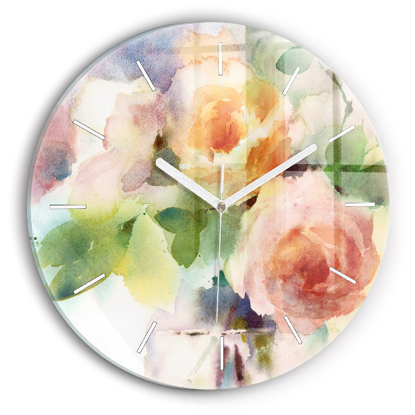 Horloge ronde Roses dans un vase aquarelle