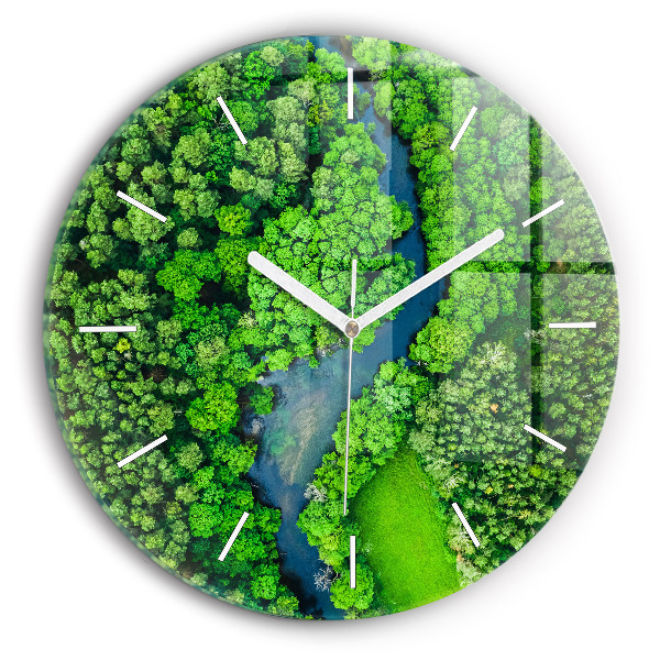 Horloge ronde en verre Rivière dans une forêt