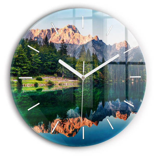 Horloge ronde en verre Paysage de lac