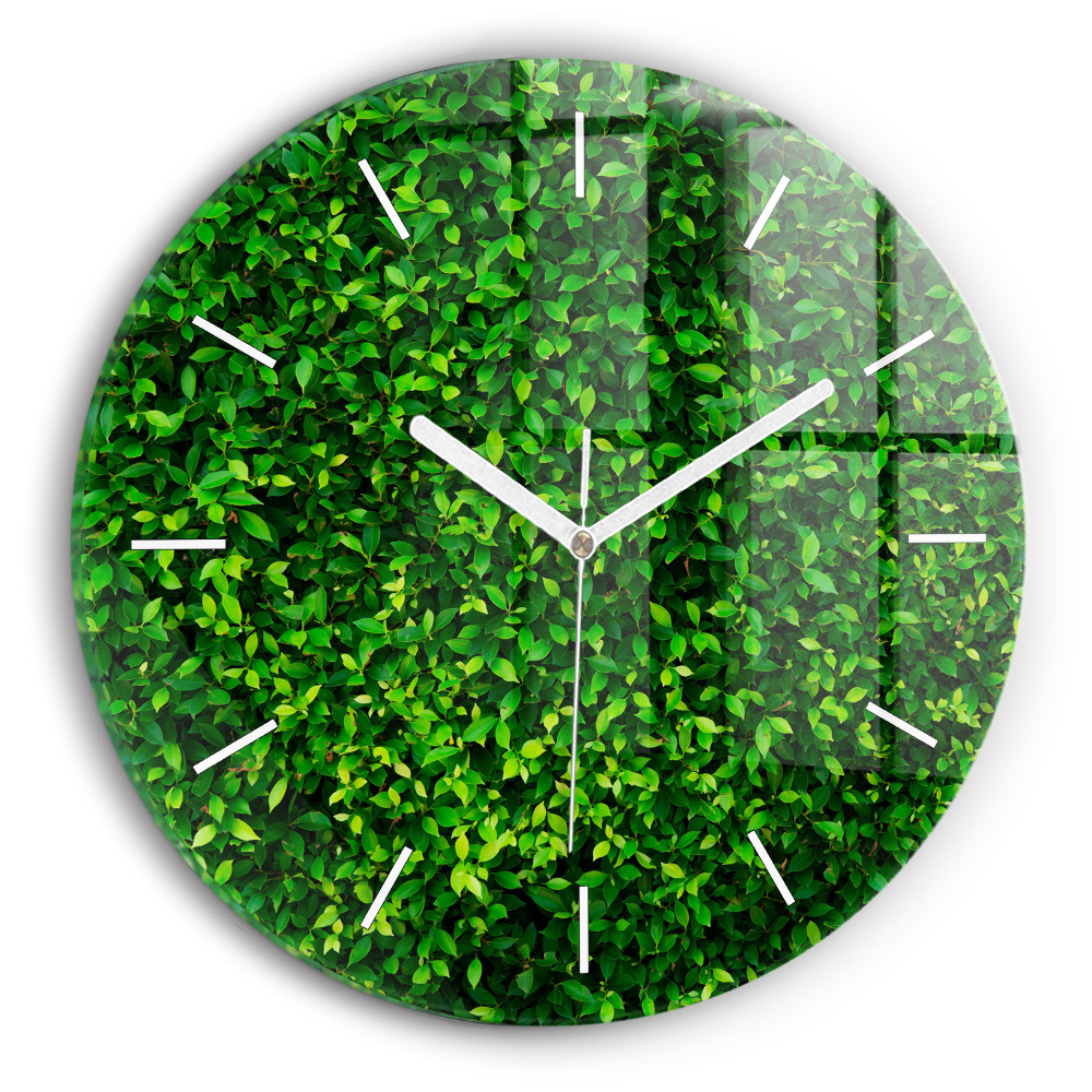Horloge ronde en verre Feuilles de haie