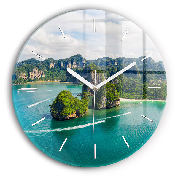 Horloge ronde en verre Île en Thaïlande