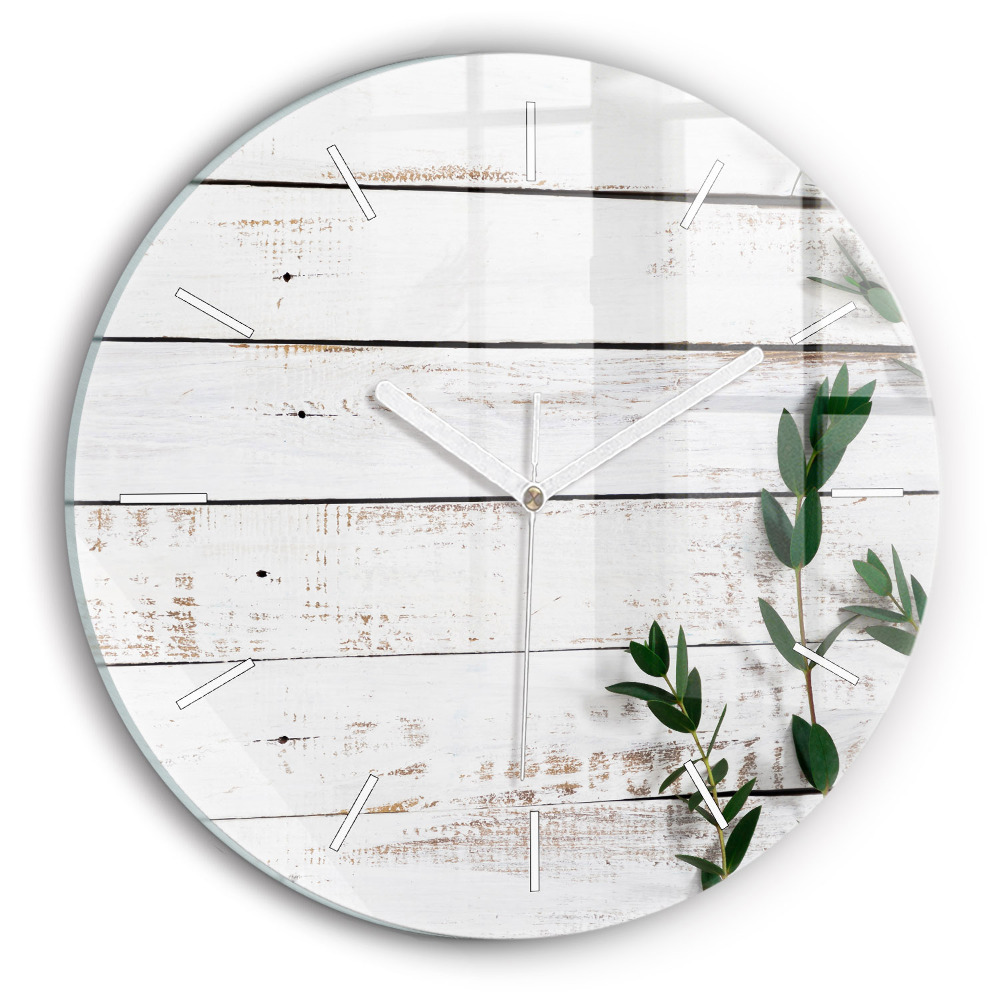 Horloge ronde en verre Planches en bois clair