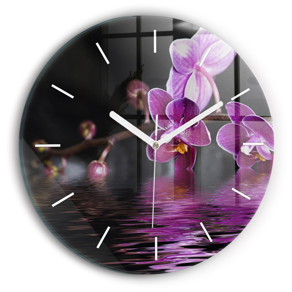 Pendule murale ronde Fleur d'orchidée sur l'eau