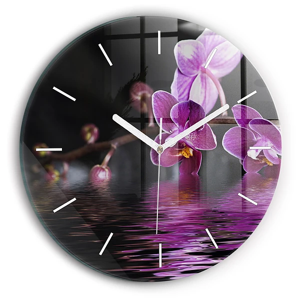 Pendule murale ronde Fleur d'orchidée sur l'eau