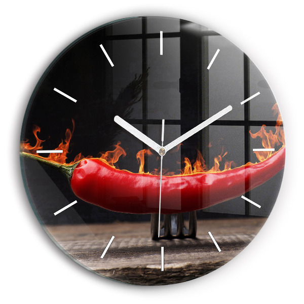 Horloge ronde en verre Pepperoni au poivre