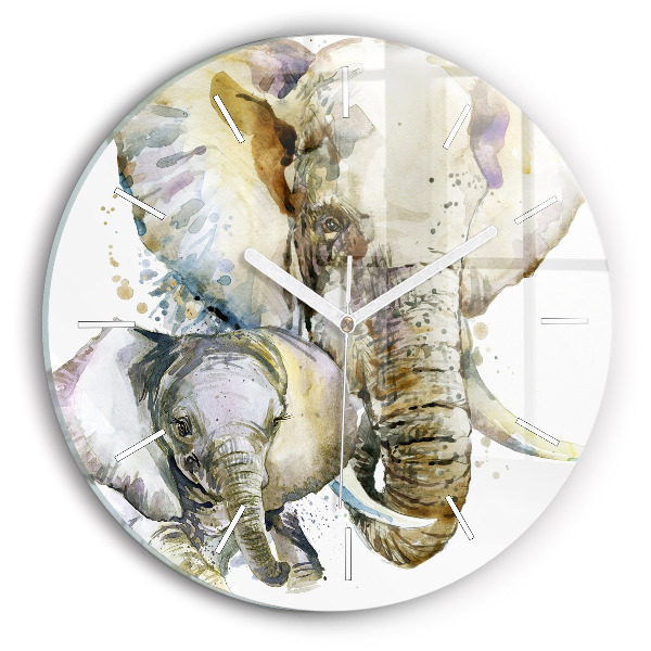 Horloge ronde en verre Animaux peints - éléphants