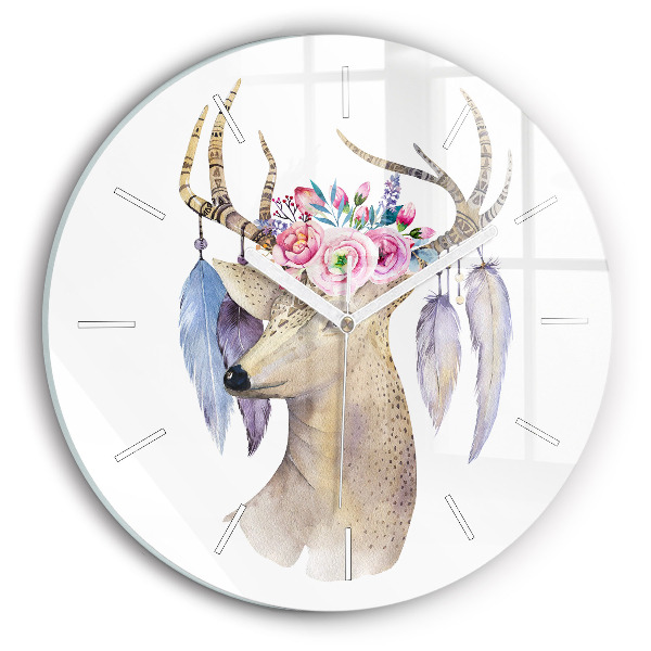 Horloge ronde Tête de cerf et fleurs