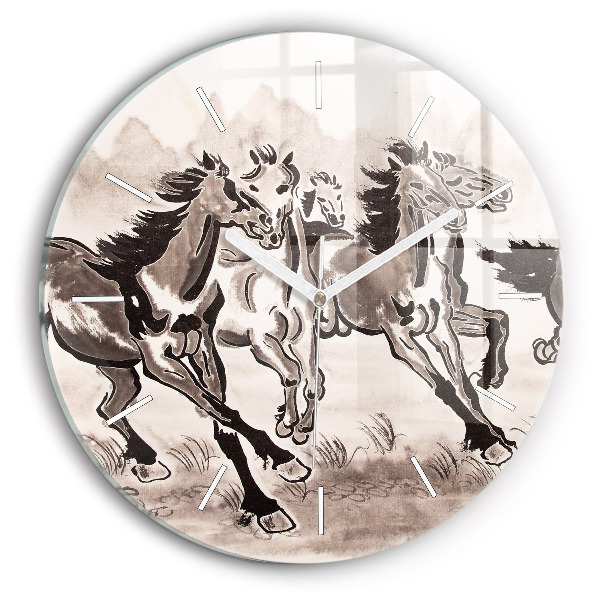 Horloge ronde en verre Chevaux au galop