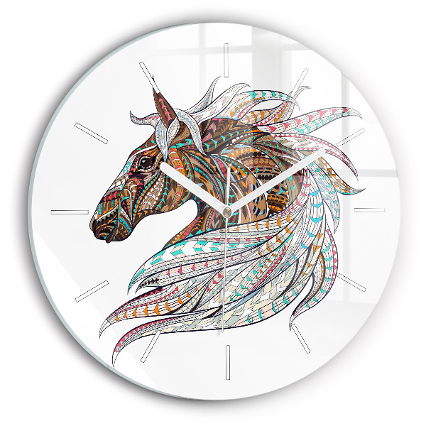 Horloge ronde en verre Illustration d'un cheval