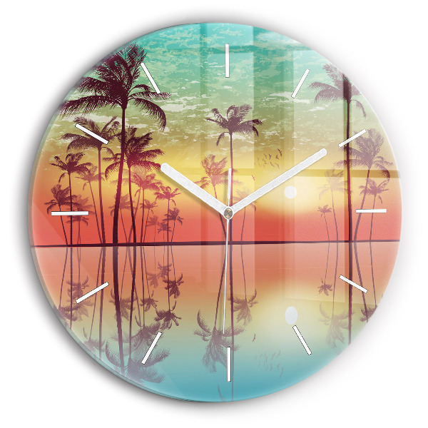 Horloge ronde murale Palmiers tropicaux