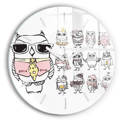 Horloge ronde murale Affiche vintage avec des hiboux