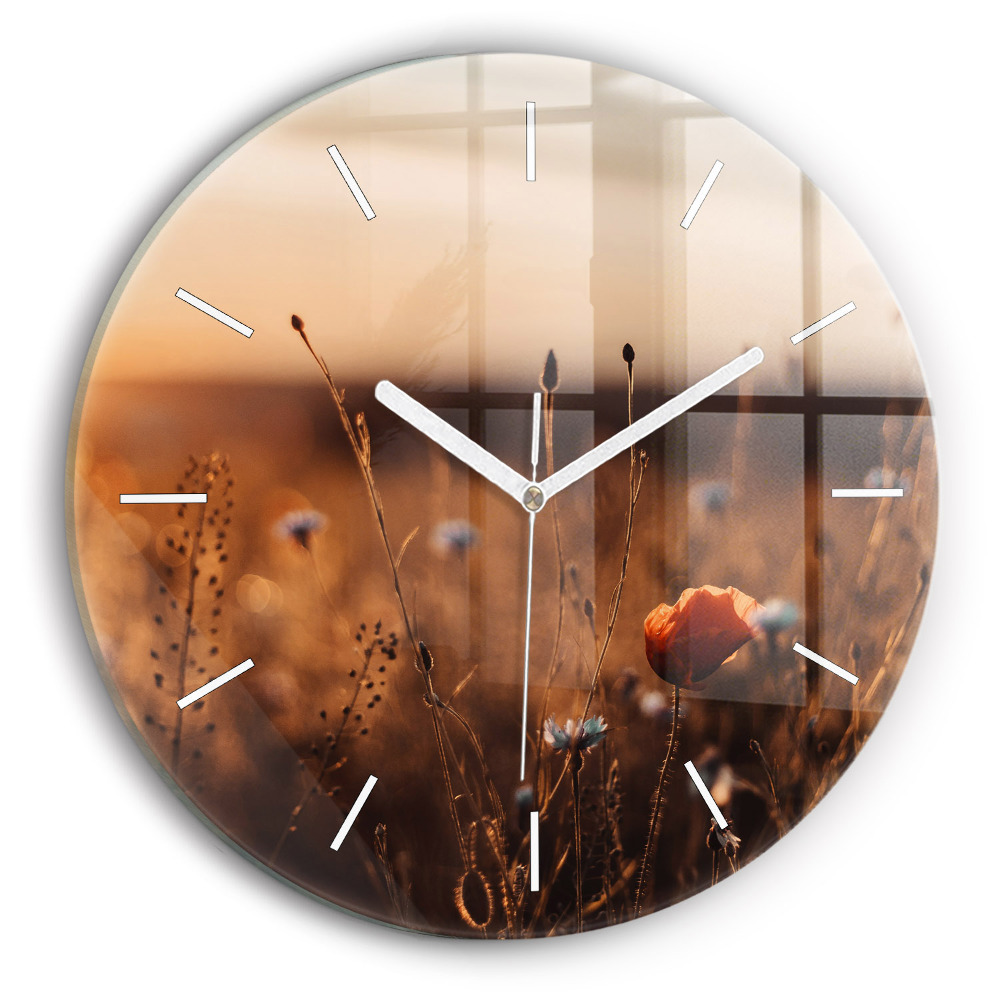 Horloge ronde murale Lever de soleil dans un champ